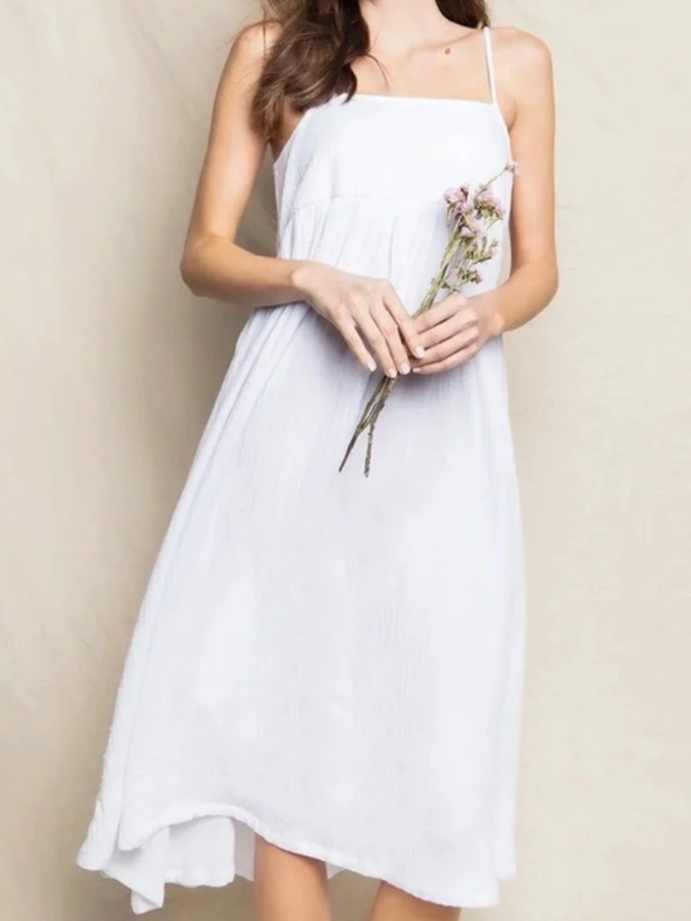 Petite Plume Gauze Serene Nightdress Cotton Midi Nightgown Classic White S